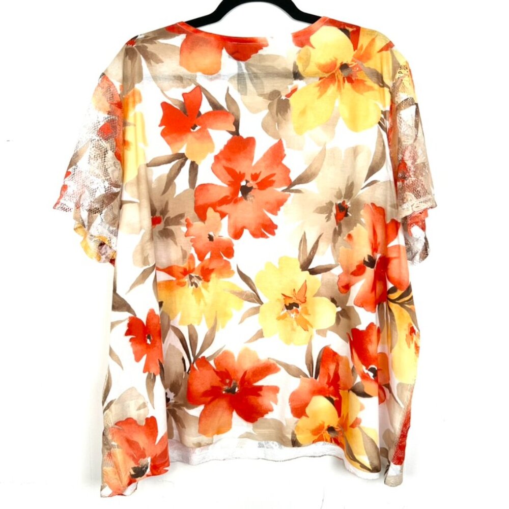 Alfred Dunner Floral Lace Embellished Overlay Lined Short Sleeve Top 3X - Picture 4 of 4